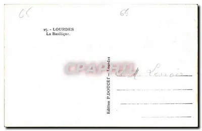 Lourdes — Widok na bazylikę — Wydawnictwo P. DOUCEF — Rewers