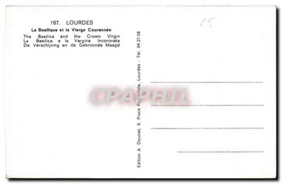 Lourdes — La Basilica e la Vergine Coronata — Edizione A, Piazza Doucet, Lourdes — Verso
