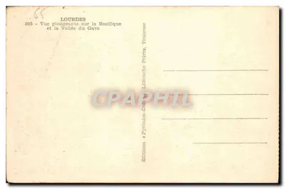 Lourdes — Widok z góry na Bazylikę i Dolinę Gave — Éditions Labouche Frères, Toulouse — Rewers