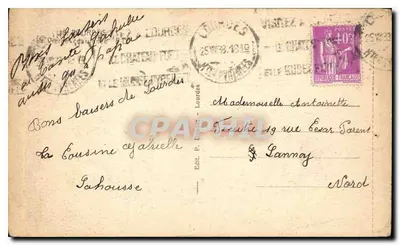 Bilhete postal antigo Lourdes a Virgem Coroada — Verso