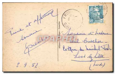 Lourdes — A Gruta — Bilhete postal antigo n°53, editor CAP — Verso