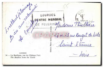 Lourdes — La Basilique vue du Château Fort — Édition Photo Quinault, n°34 — Rewers