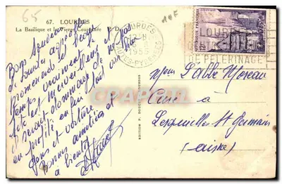 Lourdes — Bazylika i Niepobrańska Pani z Koroną — Wydawnictwo P. Doucet, n°67 — Rewers
