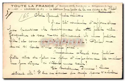 Lourdes — A Basílica (visão parcial da rua que leva ao Teatro) — Edições Joyé, Pau (B.P.P.) — Verso