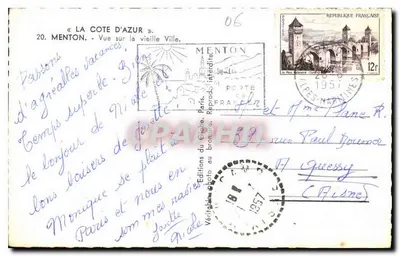Menton — Widok na stary miasteczko — Éditions du Globe, Paryż, n°20 — Rewers