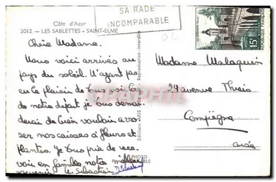 Côte d'Azur — Les Sablettes St-Elme — Edições Paris — Verso