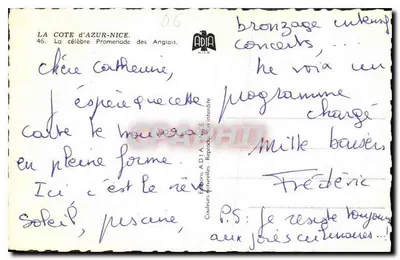 Vista della Promenade des Anglais a Nizza — Ricordo di Nizza — Editore ADIA, n°46 — Verso