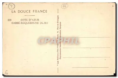 Widok z Côte d'Azur — Cabbe Roquebrune — wydawca Yvon, nr 233 — Rewers