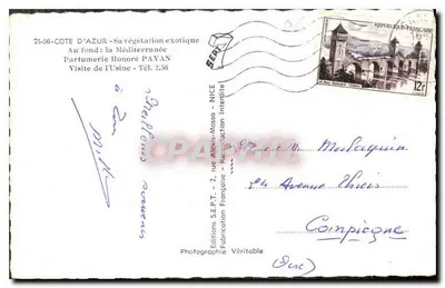 Côte d'Azur — Egzotyczna roślinność — Partumerie Honoré PAYAN — Rewers