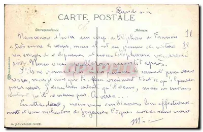 Menton-Garavan — A Promenade em dia de tempestade — N.D. Phot. n°1003 — Verso
