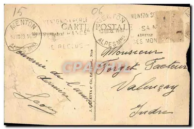Stara pocztówka Menton Aleja Palmy w Garavan — Rewers