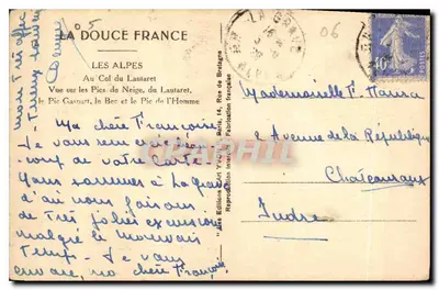 As Alpes — Vista dos Picos de Neve, do Lautaret, o Pic Gasnart, o Bec e o Pic do Homem — Edições Yvort, Paris — Verso
