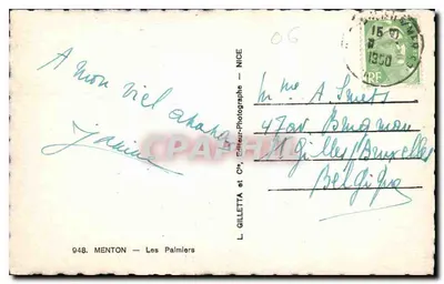 Menton — Palmy — L. Gilletta et Cie, wydawca — Rewers