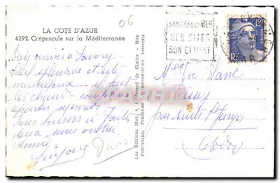 Côte d'Azur — zachód słońca nad Morzem Śródziemnym — Les Éditions Françaises — Rewers