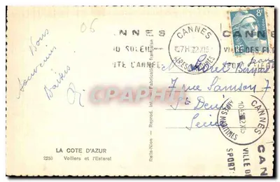 Jachtowie na morzu — Côte d'Azur — wydawca Rella-Niwa, nr 2258 — Rewers