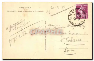 Nice — Ogólny widok Promenady — Les Éditions Frank, rue Grimaldi — NICE 52 — Rewers