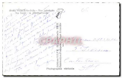 Vence-la-Jolie — Ogólny widok — W tle: Morze Śródziemne — Wydawnictwo S.E.P.T. Gorbella, Nice — Rewers