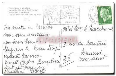 Menton - A Velha Cidade e o Porto, à Noite — Impresso por Genova — Verso