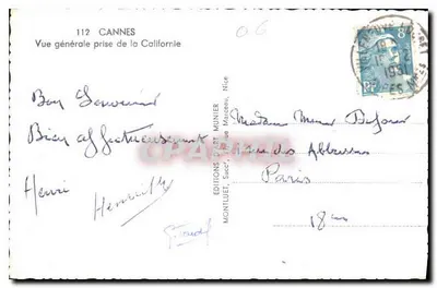 Cannes — Vista general tomada desde California — Ediciones d'Arte Munier, Nice — Reverso