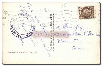 Widok wybrzeżowej drogi w Ventimiglia — Wydawnictwo Marie de Cimiez — nr 340 — Rewers