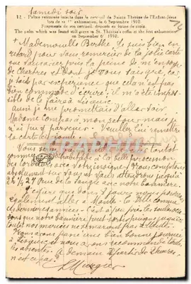 Palmes e cruzes — Exumação de Santa Teresinha — Editor A. S. Thévenin, n°12 — Verso