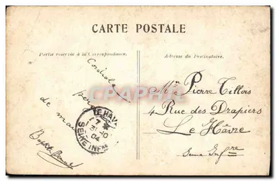 Bilhete postal antigo Versalhes A Cour de Marbre estátua de Luís XIV — Verso