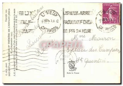 Santa Teresina del Bambino Gesù — Legato del Papa, consegnato solennemente nella mano della Santa Rosa — C. de L. pinxit 1925 — Verso