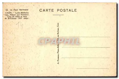 Caen — Liceum Malherbe (dawniej Abbatie aux Hommes), dziedziniec klasztoru i wieże Świętego Etienne (XII wiek) — Rewers