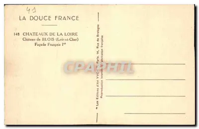 Castillo de Blois — Fachada de Francisco I — Les Éditions d'Art YVCN, París — Reverso