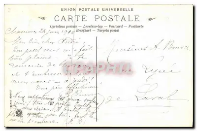 Krowy na drodze obok strumienia — Francja — wydawca Deroge, seria 6001-5 — Rewers