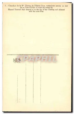 Chevelure de la Béatrice de l'Enfant-Jésus — reconstituée comme au jour de sa Prise d'Habit — éditeur non visible — Verso