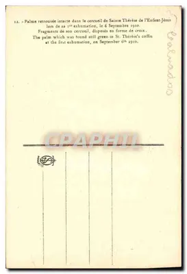 Palme e cruz de Santa Térèsa da Criança Jesus — fragmentos de seu caixão — editor anônimo, n°12 — Verso