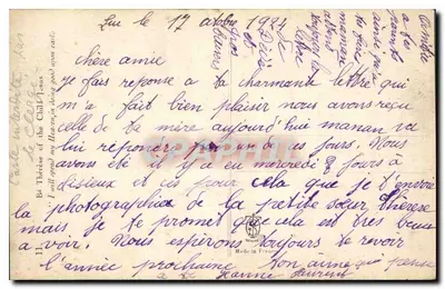 La Bse Thérèse de l'Enfant-Jésus — covering her crucifix with roses — publisher Ciby, no. 11 — Back