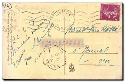 Capela e Cântaro de Santa Teresinha no Carmelo de Lisieux — Estátua milagrosa da Virgem do Sorriso no fundo — Verso