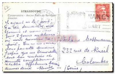 Strasbourg - Stary Pałac Izby Zgromadzeń Alzackich — Wydawca Estel, seria 0918 — Rewers