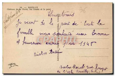 Castelo de La Ferté — Reuilly — Edição Biston André, rua Rouget — Verso