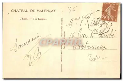 Zamek Valençay — Wejście — Wydawnictwo Art YVON, nr 36 — Rewers