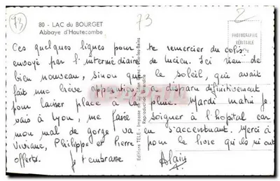 Lago do Bourget — Abadia de Hautecombe — Edições TELÉ - Vichy-les-Bains — Verso