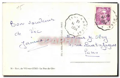 Przejście Cère — Vic-sur-Cère — wydawca C.A.P. — Rewers