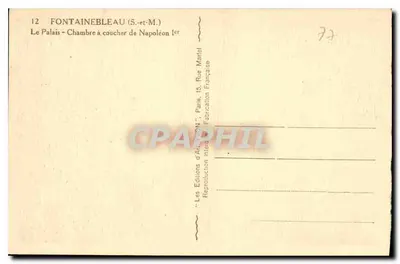 Fontainebleau — Slaapkamer van Napoleon I — Les Éditions d'Art Yvon — Achterkant