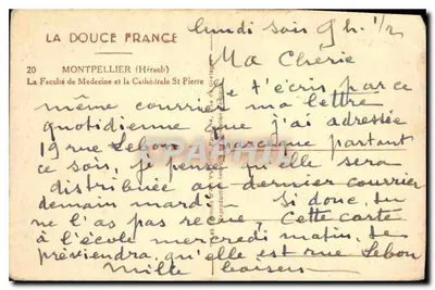 Montpellier — Wydział Lekarski i Katedra Świętego Piotra — Wydawca: La Douce France — Rewers