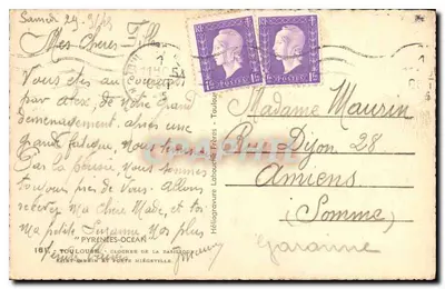 Toulouse - Campanario de la Basílica de San Sernin y Puerta Miègeville — Héliogravure Larousse Frères — Reverso