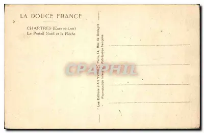 Chartres (Eure-et-Loir) — Widok na Portale Północne i Strzałę — Wydawnictwo Sztuki YVON — Rewers