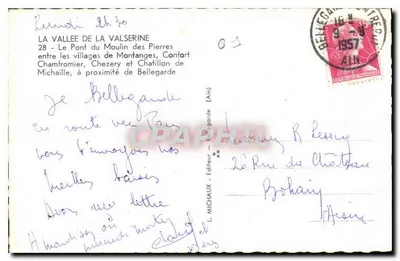 Most nad Młynem Kamienistym — między wsiami Montanges, Confort, Chamfromier i Chatillon de Michaille — wydawca L. Michaux, Bellegrande (Ain) — Rewers