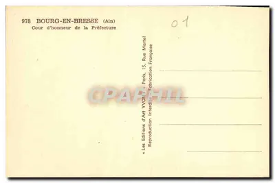 Bourg-en-Bresse — A Cour de Honra da Prefeitura — Éditions d'Art Yvon, Paris — Verso