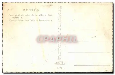 Menton — Ogólny widok z Willej « Rosmarino » — Éditions de la Photo Véritable, nr 1776 — Rewers