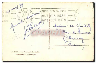 Cartolina d'epoca Nizza La Promenade des Anglais — Verso