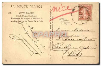 Nice — Promenade dos Ingleses e Palácio da Jetée — Les Éditions d'Art Française, n°430 — Verso