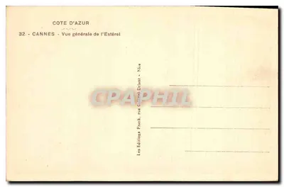 Cannes — Vista geral do Estérel — Les Editions Frank, rue Caden Drimant - Nice — Verso