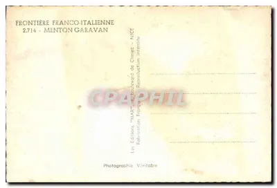 Vista di Menton — Frontiera franco-italiana — Edizioni 'MAR' Menton Garavan — Verso
